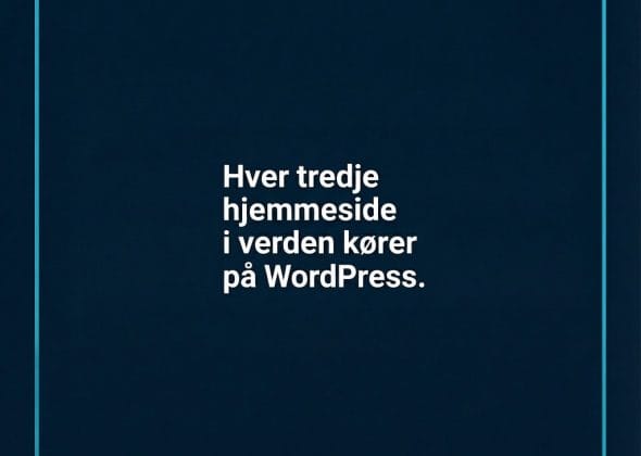 Grafik med teksten “Hver tredje hjemmeside i verden kører på WordPress” i hvid typografi på mørk blå baggrund i Webnorths farver.